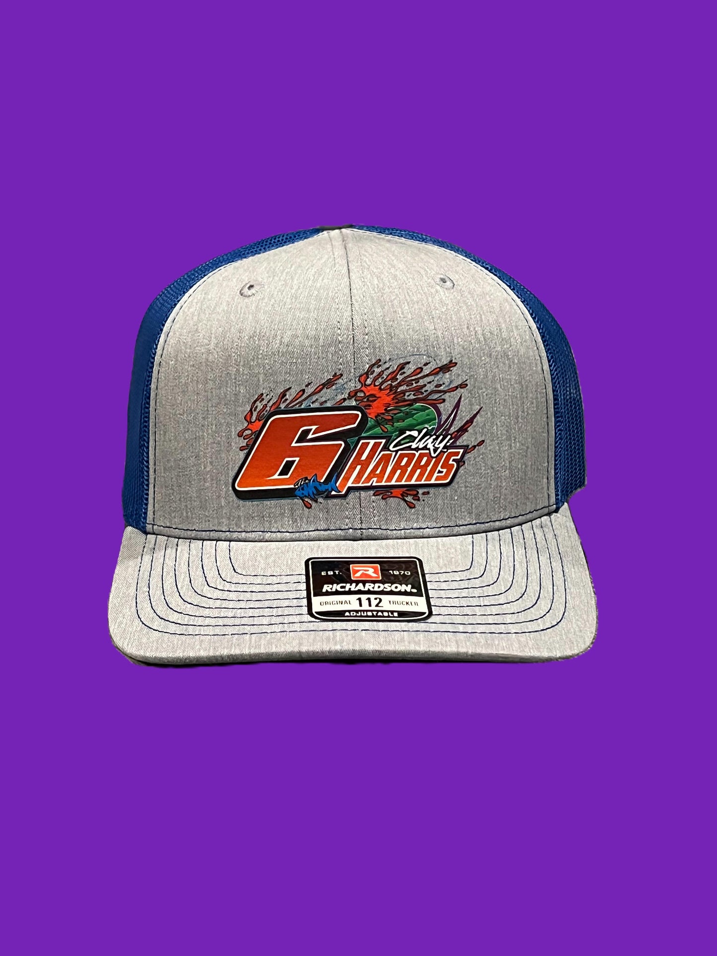 Clay Harris 6 Watermelon Front Grey/Royal Blue Richardson 112 Hat