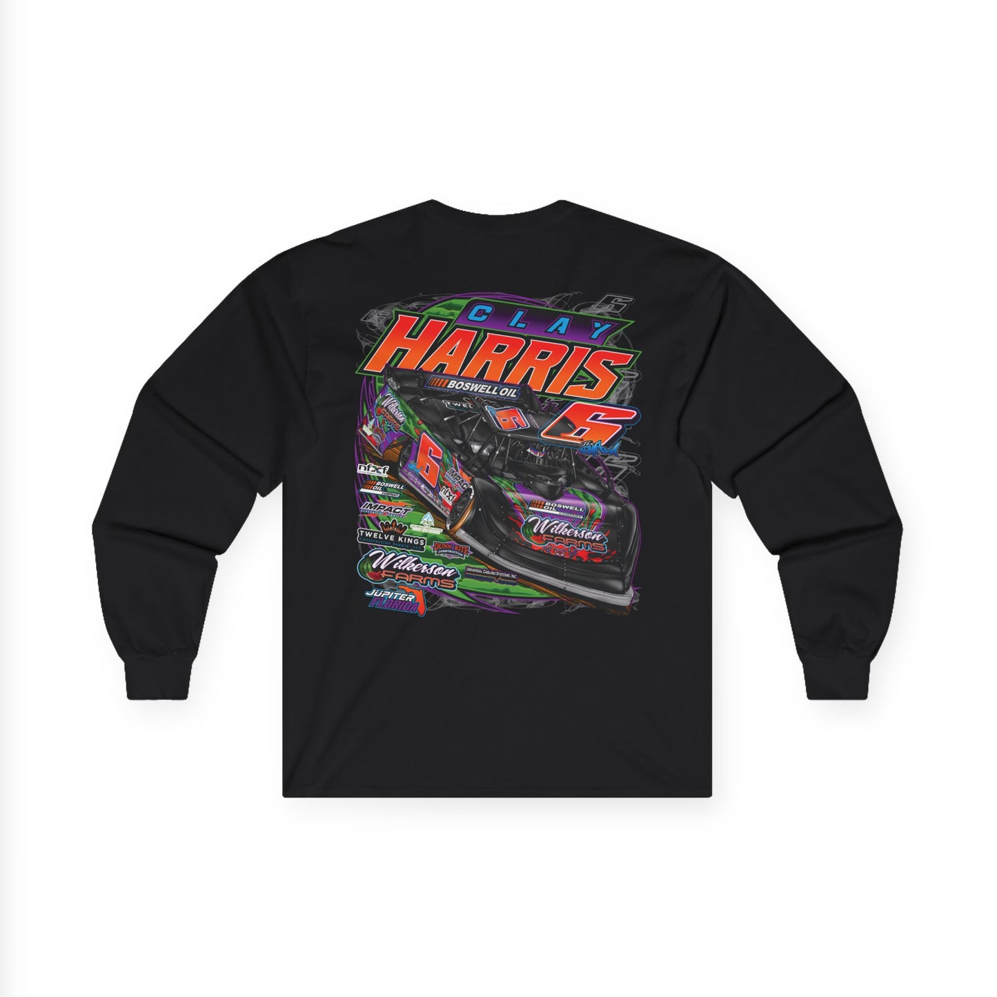 Adult Long Sleeve Tee — Clay Harris Racing Graphic (Car & #6 Design)