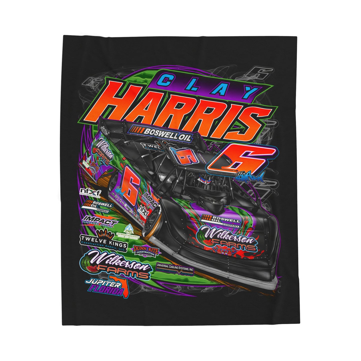 Velveteen Plush Blanket — Clay Harris #6 Racecar Throw