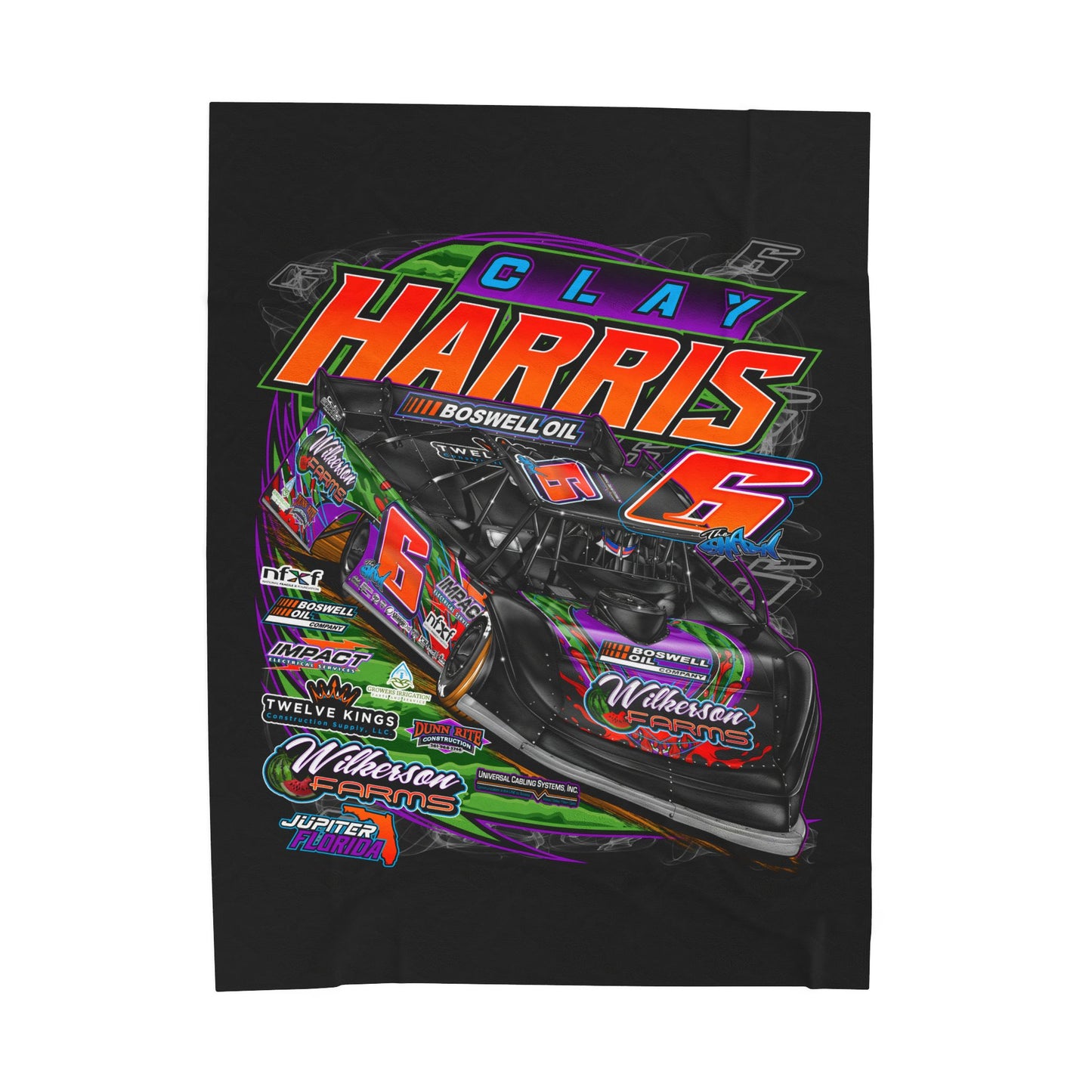 Velveteen Plush Blanket — Clay Harris #6 Racecar Throw
