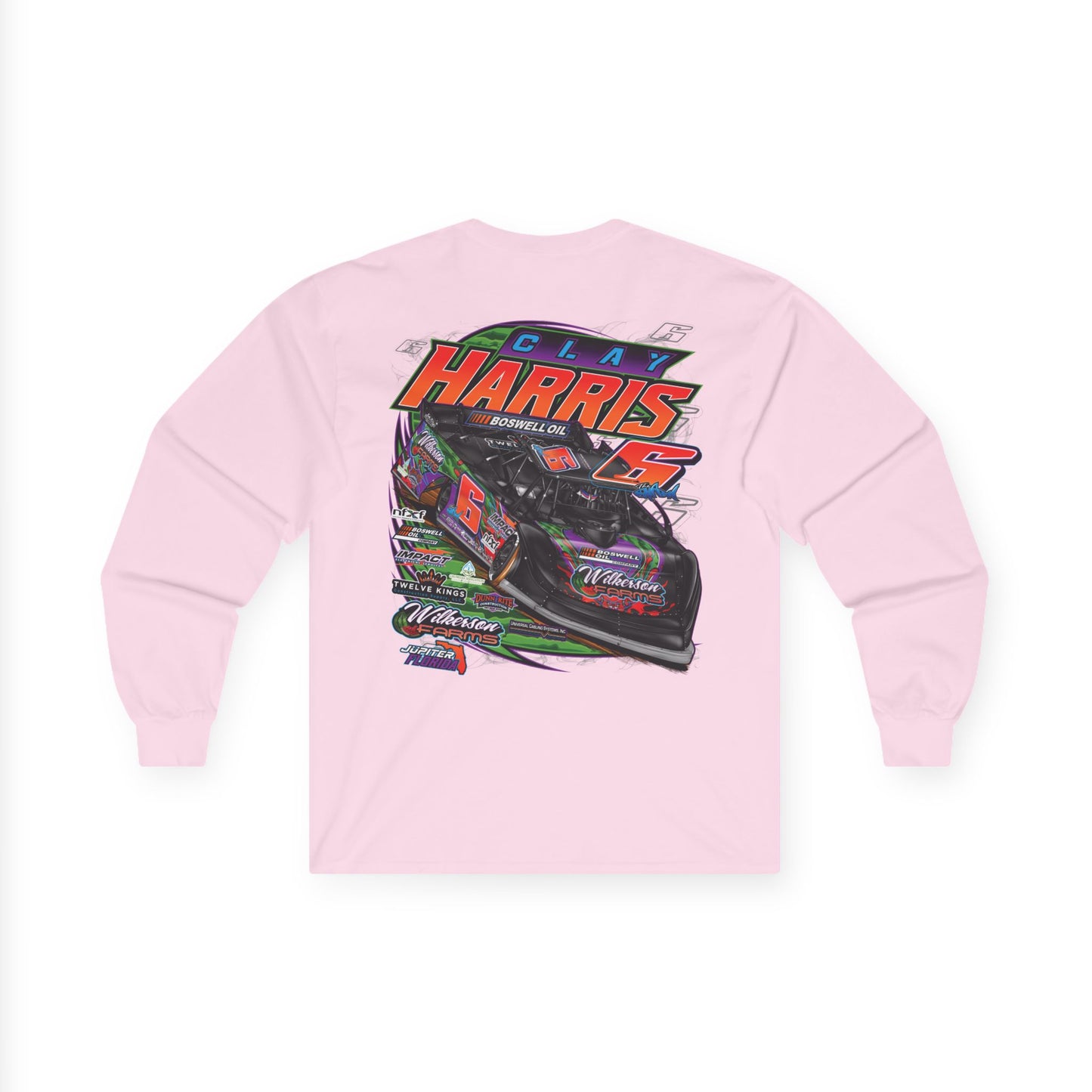 Adult Long Sleeve Tee — Clay Harris Racing Graphic (Car & #6 Design)