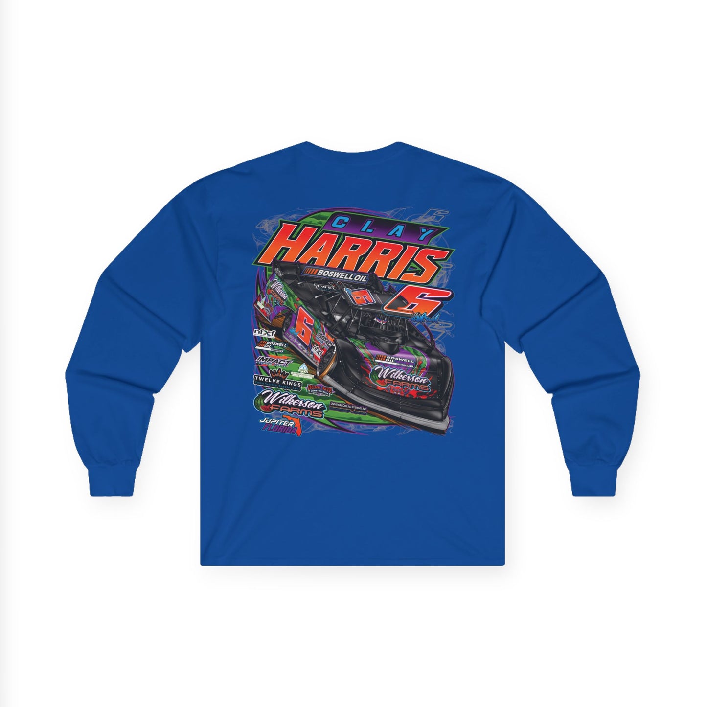 Adult Long Sleeve Tee — Clay Harris Racing Graphic (Car & #6 Design)