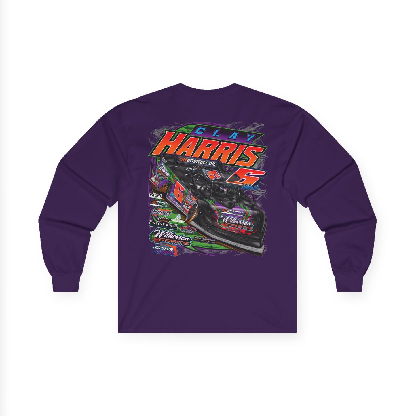 Adult Long Sleeve Tee — Clay Harris Racing Graphic (Car & #6 Design)